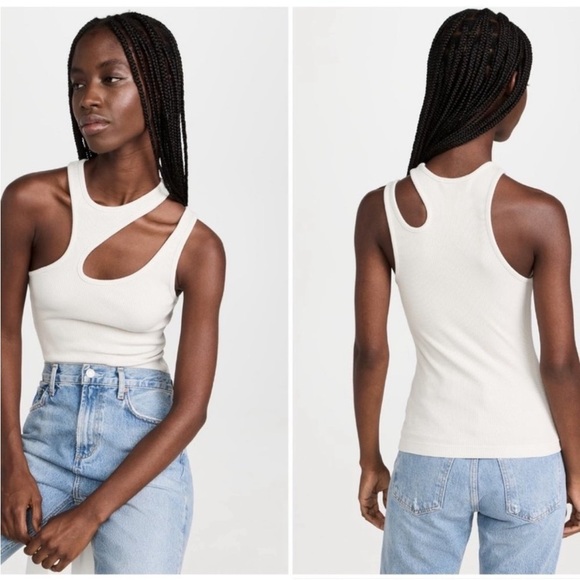 NWT Agolde Athena Asymmetrical Tank Top White Size L Organic Cotton - Picture 1 of 11